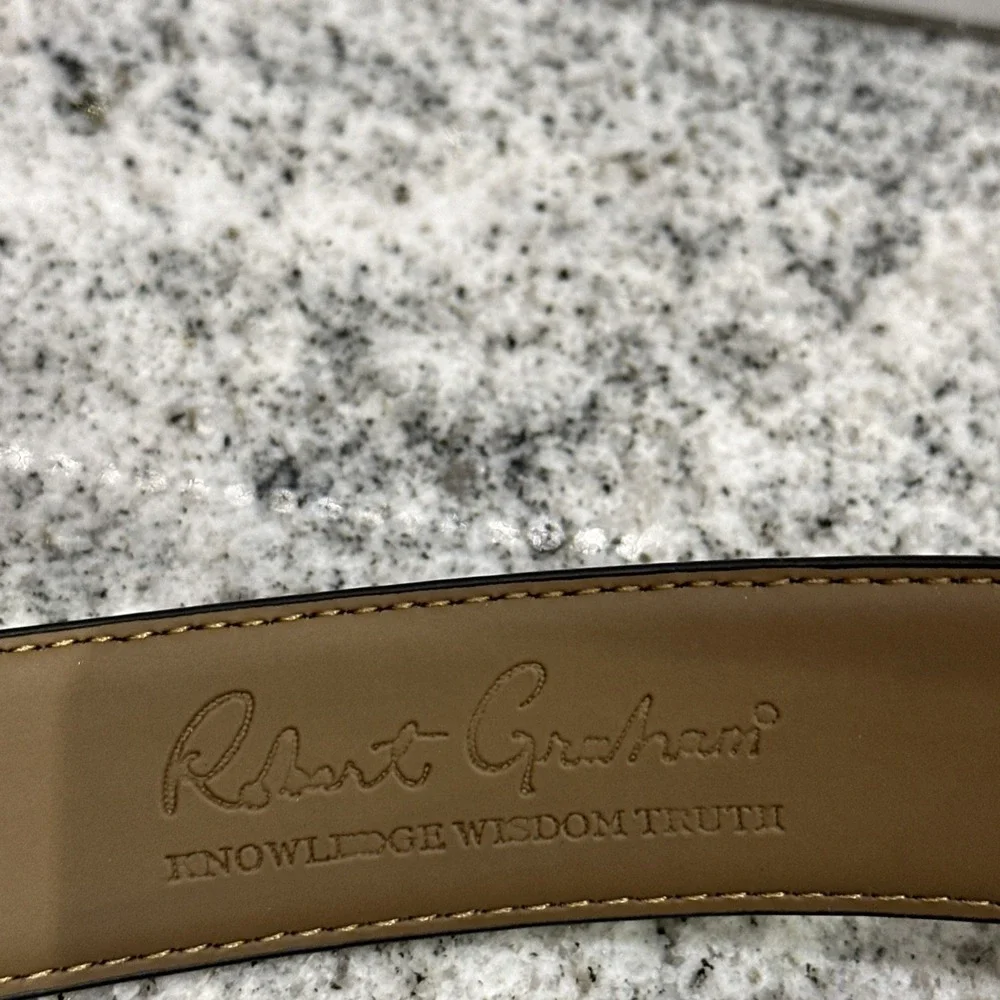ROBERT GRAHAM Signature Ripaso‎ Rich Black Leather Belt Size 40 Men's Gun Metal